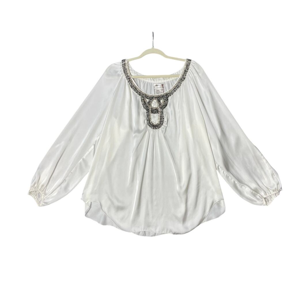 NEW Max Studio Beaded Balloon Long Sleeve Flowy Shirt Size 3XL Chic Glam